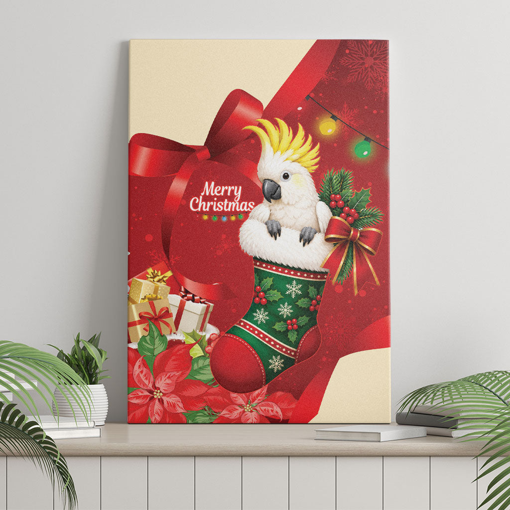Sulphur-crested Cockatoo Christmas Australia Canvas Wall Art Aussie Xmas Sock Coquette Bow