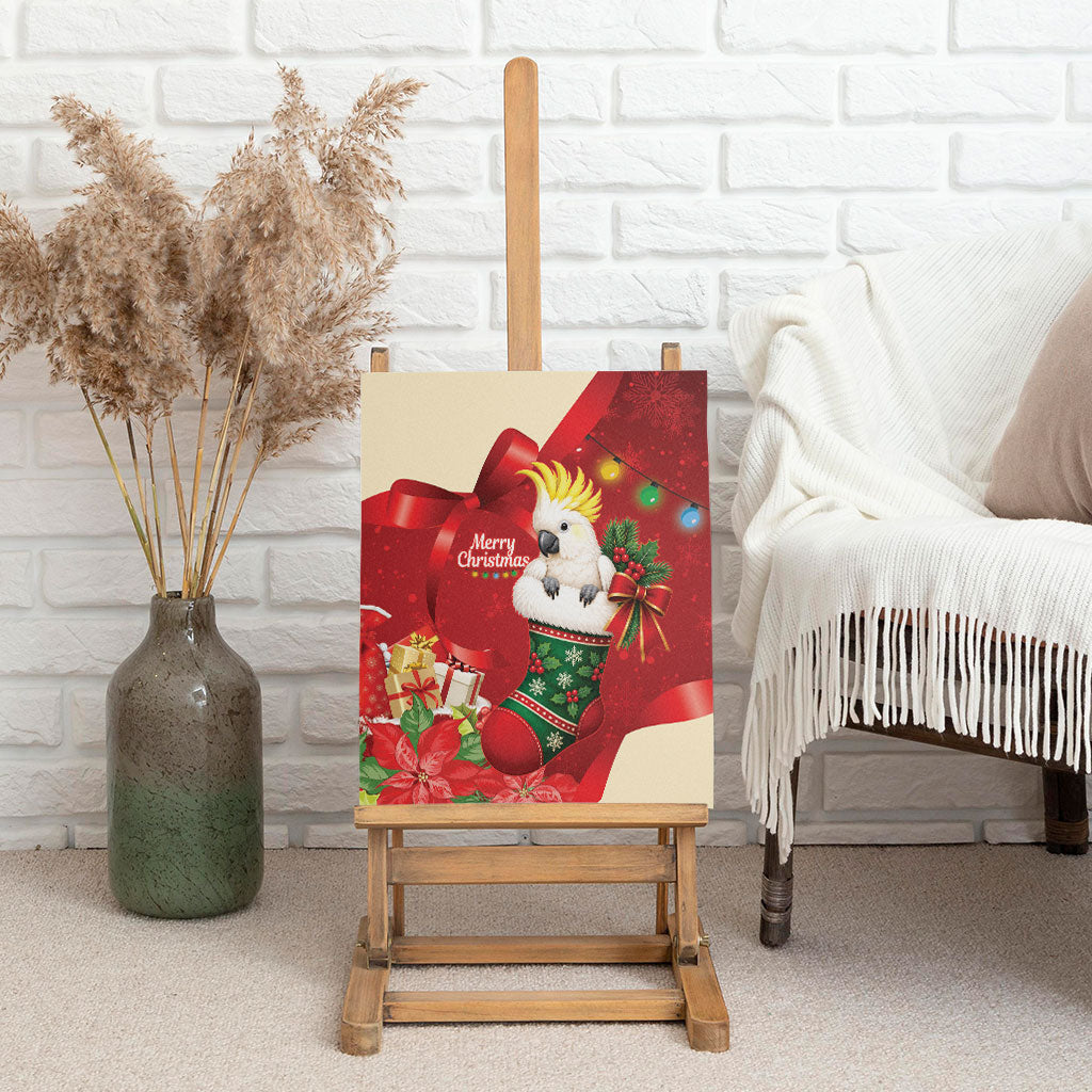 Sulphur-crested Cockatoo Christmas Australia Canvas Wall Art Aussie Xmas Sock Coquette Bow
