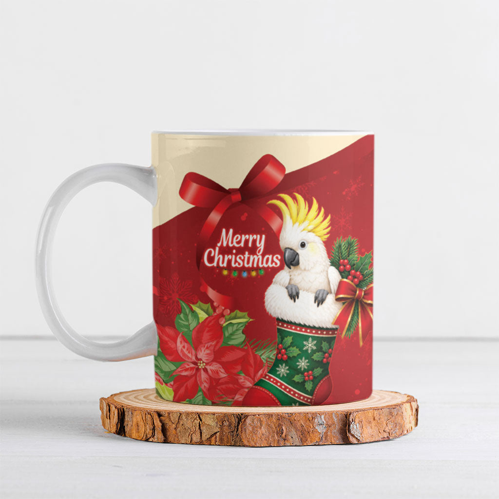 Sulphur-crested Cockatoo Christmas Australia Ceramic Mug Aussie Xmas Sock Coquette Bow