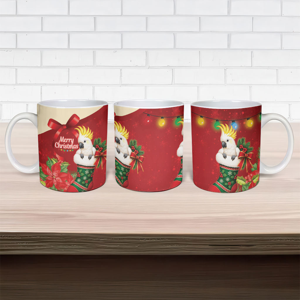 Sulphur-crested Cockatoo Christmas Australia Ceramic Mug Aussie Xmas Sock Coquette Bow