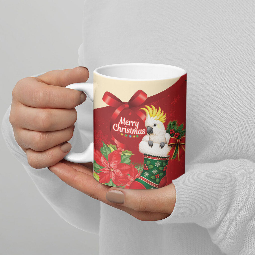 Sulphur-crested Cockatoo Christmas Australia Ceramic Mug Aussie Xmas Sock Coquette Bow