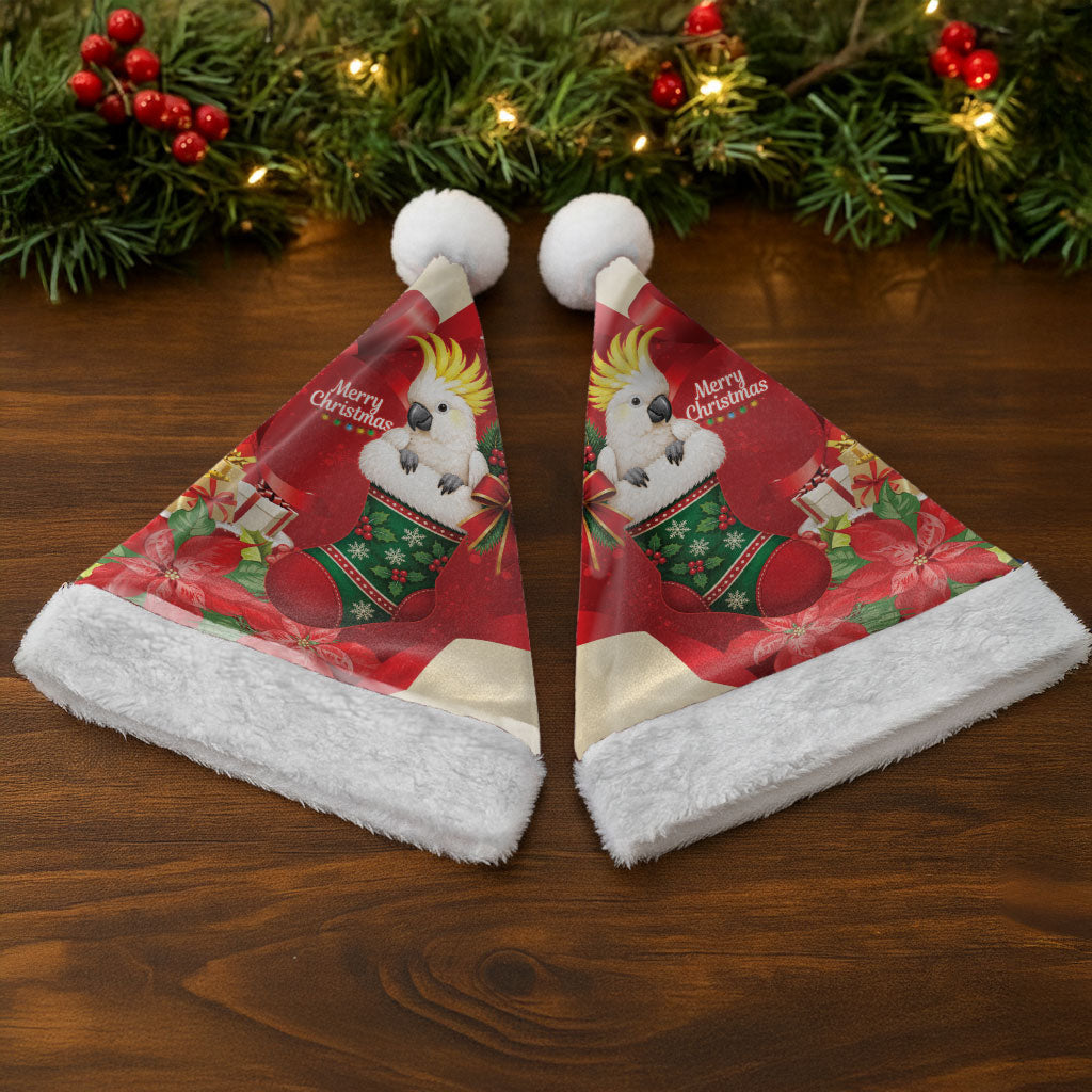 Sulphur-crested Cockatoo Christmas Australia Christmas Santa Hat Aussie Xmas Sock Coquette Bow
