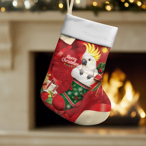 Sulphur-crested Cockatoo Christmas Australia Christmas Stocking Aussie Xmas Sock Coquette Bow