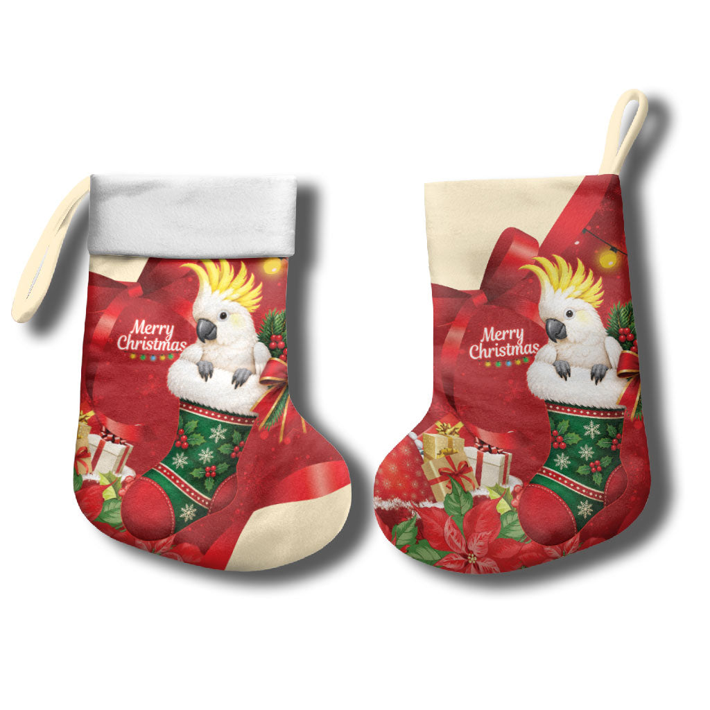 Sulphur-crested Cockatoo Christmas Australia Christmas Stocking Aussie Xmas Sock Coquette Bow