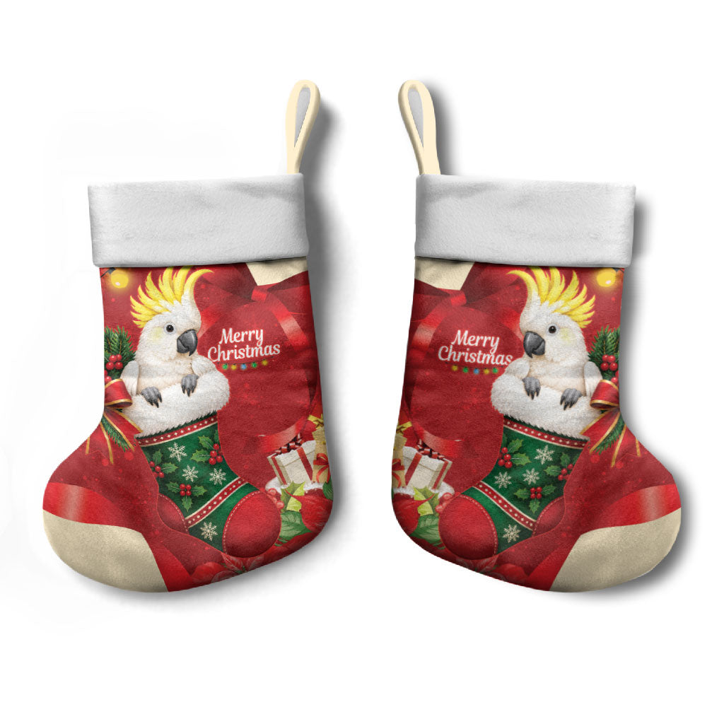 Sulphur-crested Cockatoo Christmas Australia Christmas Stocking Aussie Xmas Sock Coquette Bow