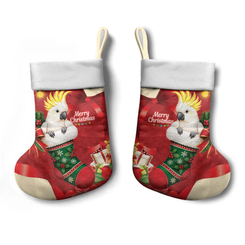 Sulphur-crested Cockatoo Christmas Australia Christmas Stocking Aussie Xmas Sock Coquette Bow