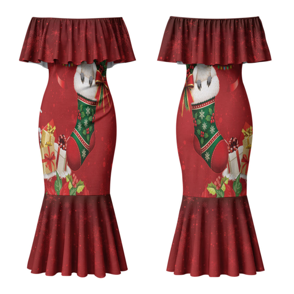 Sulphur-crested Cockatoo Christmas Australia Couples Matching Mermaid Dress and Long Sleeve Button Shirt Aussie Xmas Sock Coquette Bow