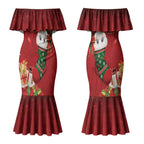 Sulphur-crested Cockatoo Christmas Australia Couples Matching Mermaid Dress and Long Sleeve Button Shirt Aussie Xmas Sock Coquette Bow