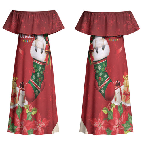 Sulphur-crested Cockatoo Christmas Australia Couples Matching Off Shoulder Maxi Dress and Long Sleeve Button Shirt Aussie Xmas Sock Coquette Bow