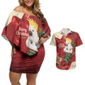 Sulphur-crested Cockatoo Christmas Australia Couples Matching Off Shoulder Short Dress and Hawaiian Shirt Aussie Xmas Sock Coquette Bow