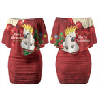 Sulphur-crested Cockatoo Christmas Australia Couples Matching Off Shoulder Short Dress and Hawaiian Shirt Aussie Xmas Sock Coquette Bow