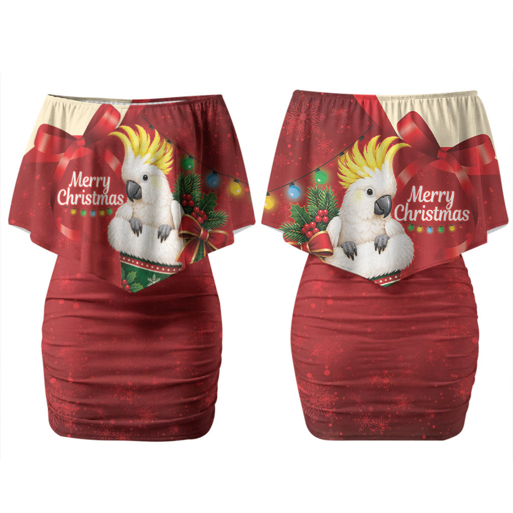 Sulphur-crested Cockatoo Christmas Australia Couples Matching Off Shoulder Short Dress and Hawaiian Shirt Aussie Xmas Sock Coquette Bow