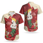 Sulphur-crested Cockatoo Christmas Australia Couples Matching Off Shoulder Short Dress and Hawaiian Shirt Aussie Xmas Sock Coquette Bow