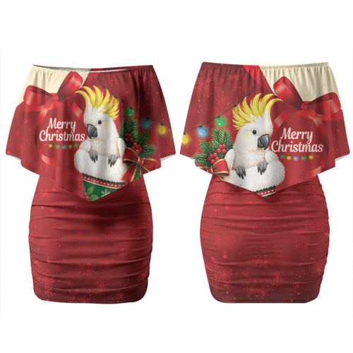 Sulphur-crested Cockatoo Christmas Australia Couples Matching Off Shoulder Short Dress and Long Sleeve Button Shirt Aussie Xmas Sock Coquette Bow