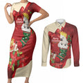 Sulphur-crested Cockatoo Christmas Australia Couples Matching Short Sleeve Bodycon Dress and Long Sleeve Button Shirt Aussie Xmas Sock Coquette Bow