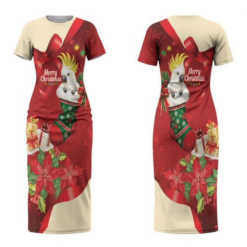 Sulphur-crested Cockatoo Christmas Australia Couples Matching Short Sleeve Bodycon Dress and Long Sleeve Button Shirt Aussie Xmas Sock Coquette Bow