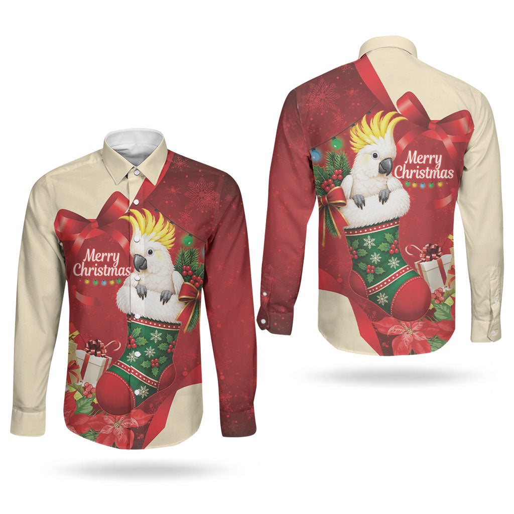 Sulphur-crested Cockatoo Christmas Australia Couples Matching Summer Maxi Dress and Long Sleeve Button Shirt Aussie Xmas Sock Coquette Bow