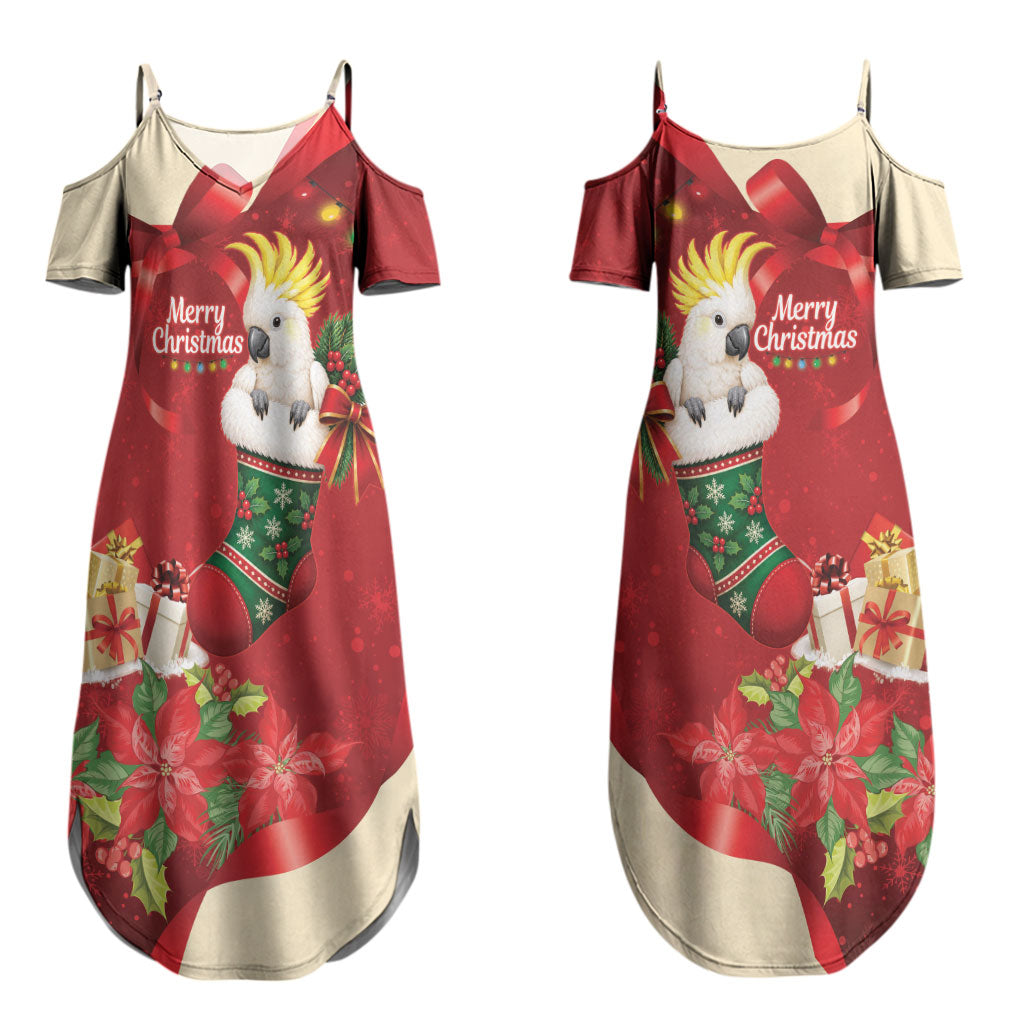 Sulphur-crested Cockatoo Christmas Australia Couples Matching Summer Maxi Dress and Long Sleeve Button Shirt Aussie Xmas Sock Coquette Bow