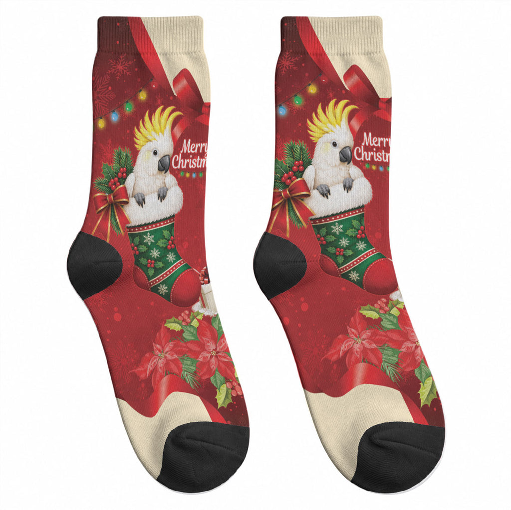 Sulphur-crested Cockatoo Christmas Australia Crew Socks Aussie Xmas Sock Coquette Bow
