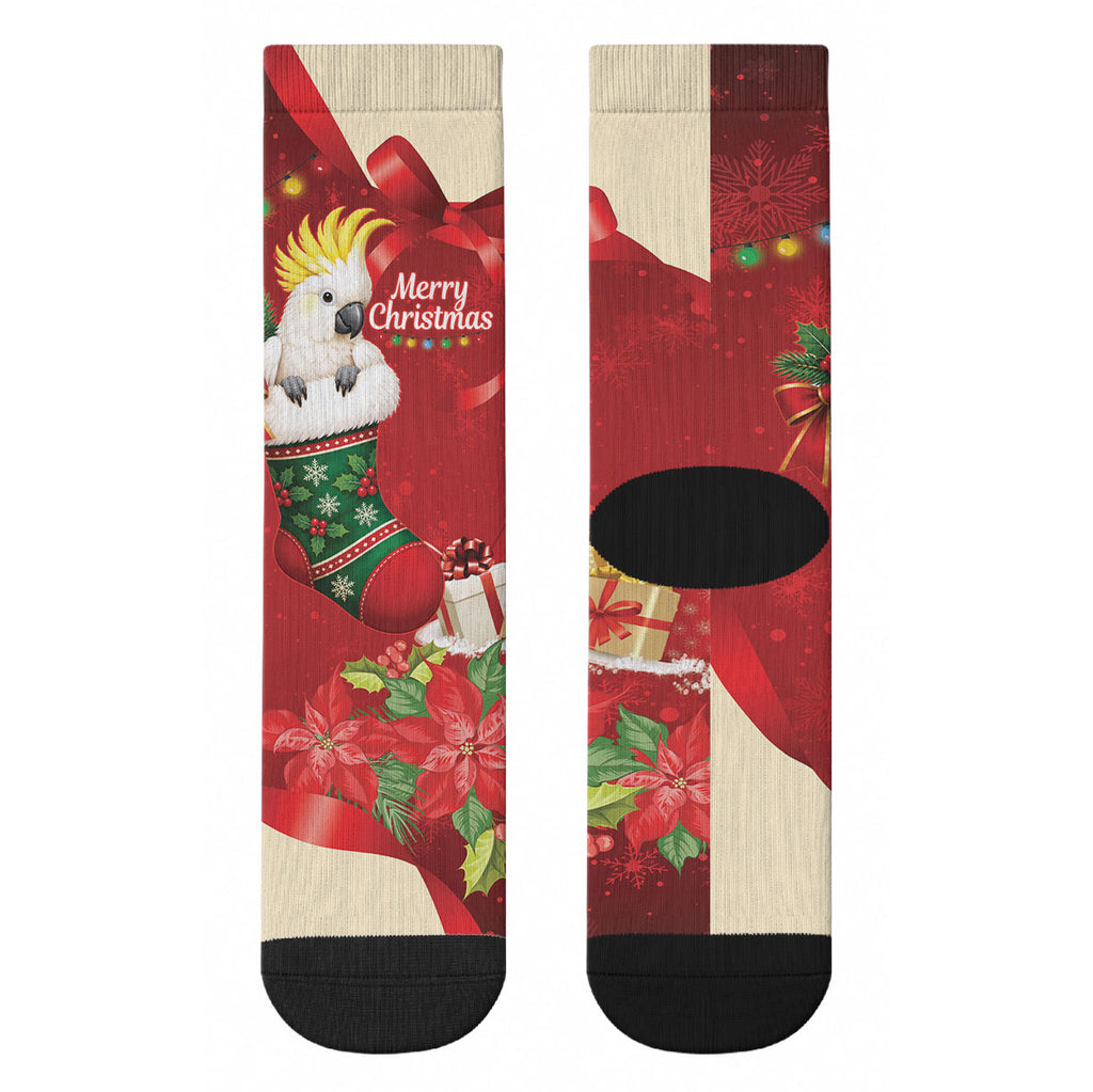 Sulphur-crested Cockatoo Christmas Australia Crew Socks Aussie Xmas Sock Coquette Bow