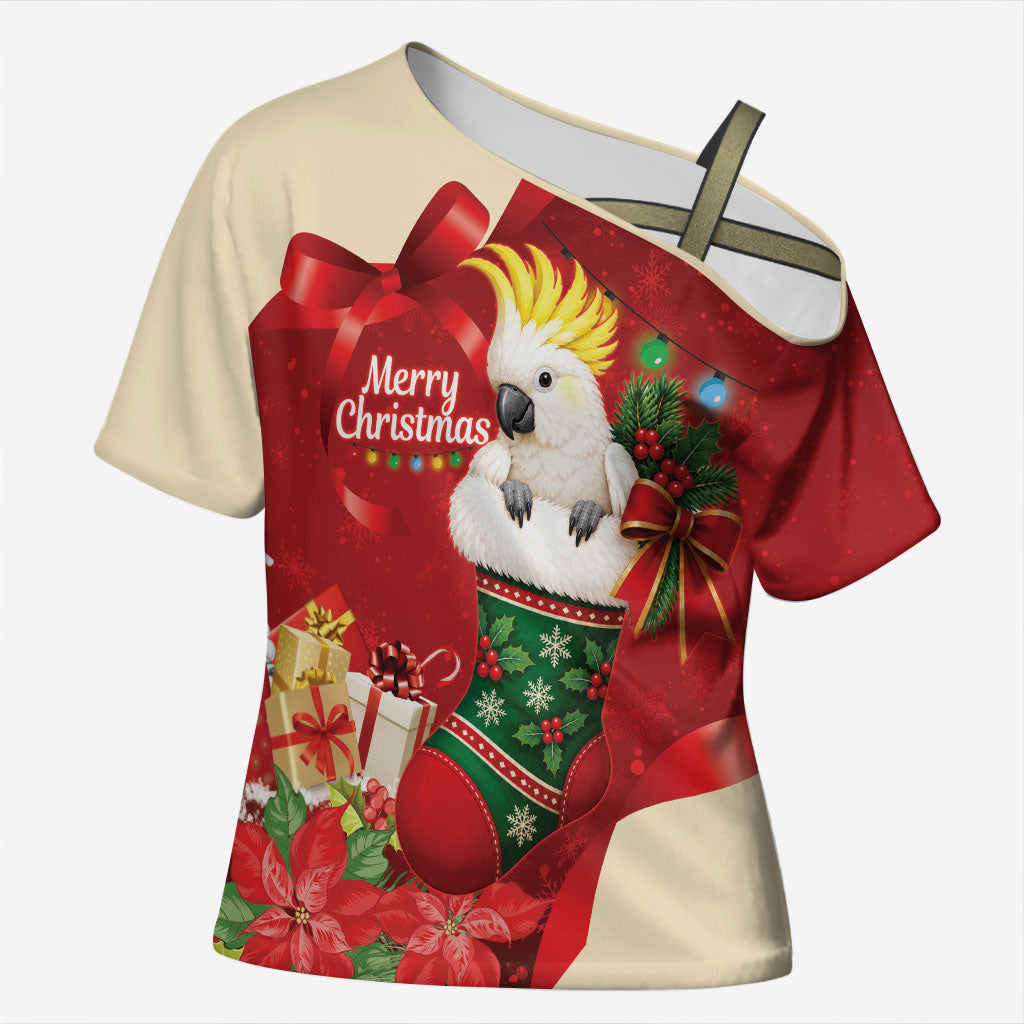 Sulphur-crested Cockatoo Christmas Australia Cross Shoulder Shirt Aussie Xmas Sock Coquette Bow