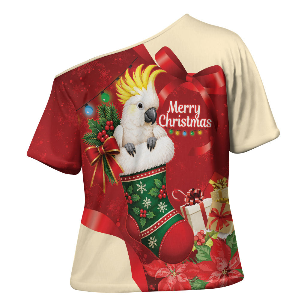 Sulphur-crested Cockatoo Christmas Australia Cross Shoulder Shirt Aussie Xmas Sock Coquette Bow