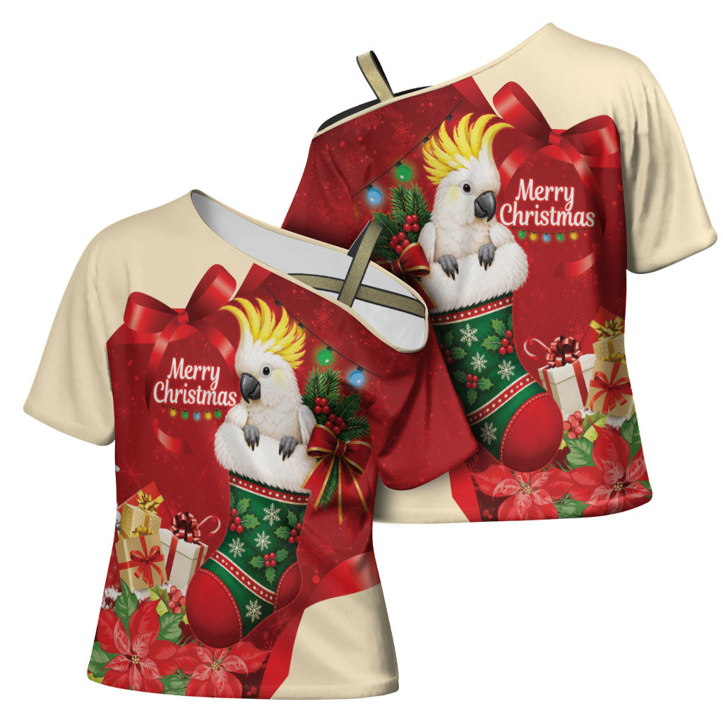 Sulphur-crested Cockatoo Christmas Australia Cross Shoulder Shirt Aussie Xmas Sock Coquette Bow