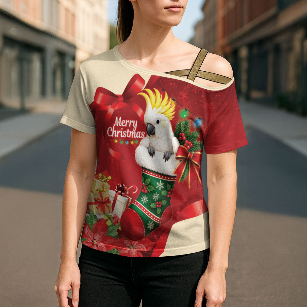 Sulphur-crested Cockatoo Christmas Australia Cross Shoulder Shirt Aussie Xmas Sock Coquette Bow