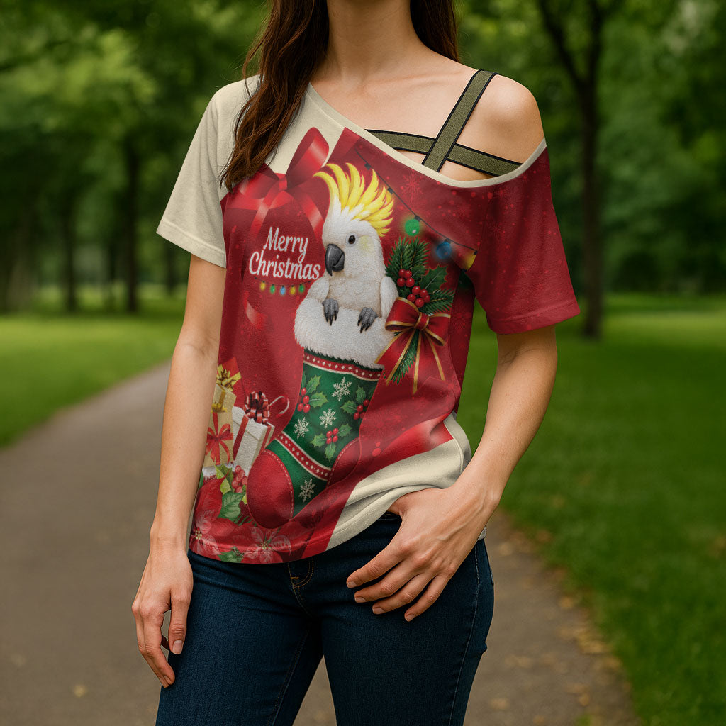 Sulphur-crested Cockatoo Christmas Australia Cross Shoulder Shirt Aussie Xmas Sock Coquette Bow