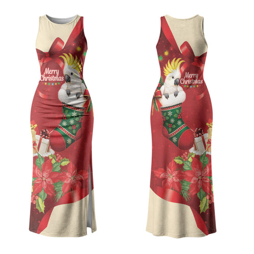 Sulphur-crested Cockatoo Christmas Australia Family Matching Tank Maxi Dress and Hawaiian Shirt Aussie Xmas Sock Coquette Bow