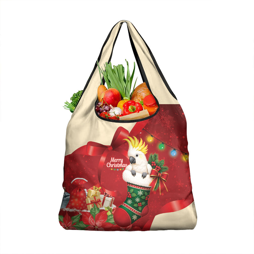 Sulphur-crested Cockatoo Christmas Australia Grocery Bag Aussie Xmas Sock Coquette Bow