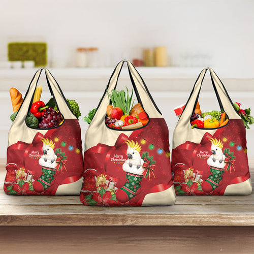 Sulphur-crested Cockatoo Christmas Australia Grocery Bag Aussie Xmas Sock Coquette Bow