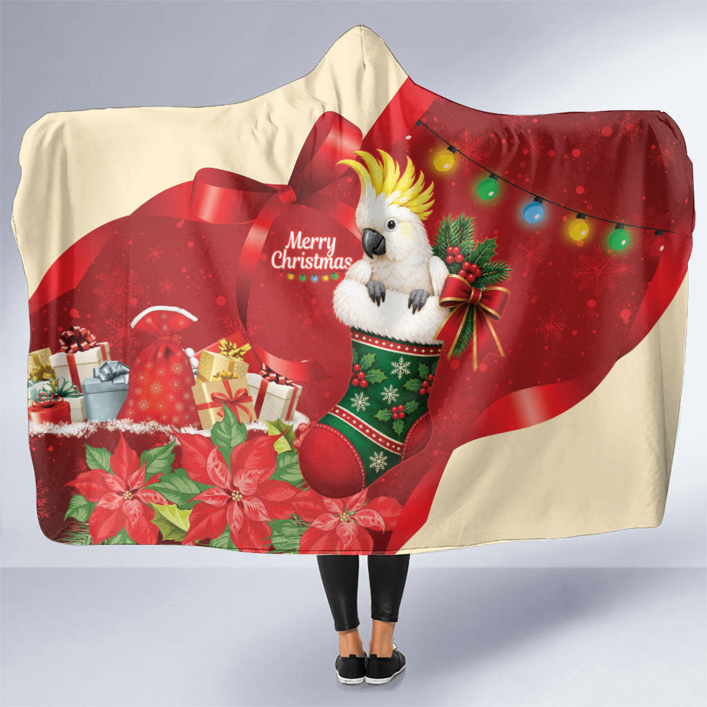 Sulphur-crested Cockatoo Christmas Australia Hooded Blanket Aussie Xmas Sock Coquette Bow