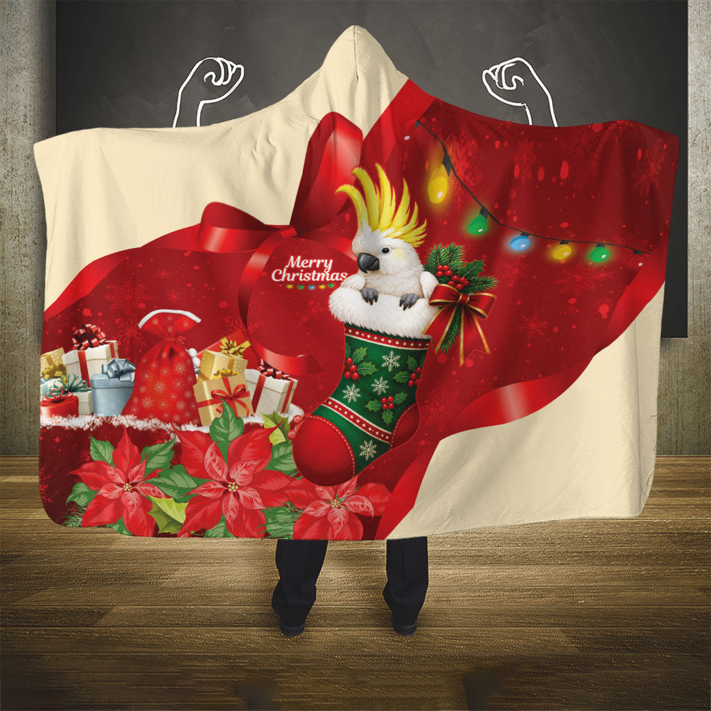 Sulphur-crested Cockatoo Christmas Australia Hooded Blanket Aussie Xmas Sock Coquette Bow