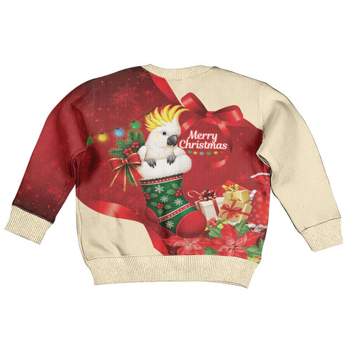 Sulphur-crested Cockatoo Christmas Australia Kid Ugly Christmas Sweater Aussie Xmas Sock Coquette Bow