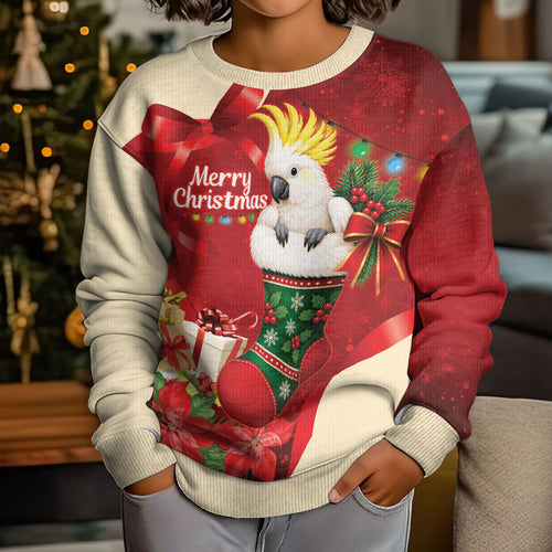 Sulphur-crested Cockatoo Christmas Australia Kid Ugly Christmas Sweater Aussie Xmas Sock Coquette Bow