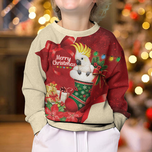 Sulphur-crested Cockatoo Christmas Australia Kid Ugly Christmas Sweater Aussie Xmas Sock Coquette Bow