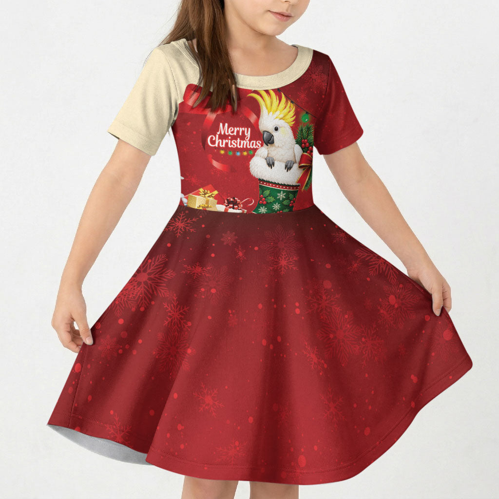 Sulphur-crested Cockatoo Christmas Australia Kid Short Sleeve Dress Aussie Xmas Sock Coquette Bow