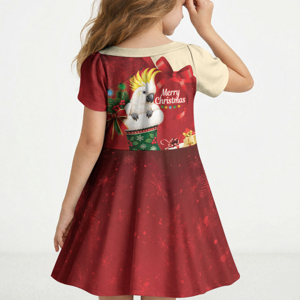 Sulphur-crested Cockatoo Christmas Australia Kid Short Sleeve Dress Aussie Xmas Sock Coquette Bow