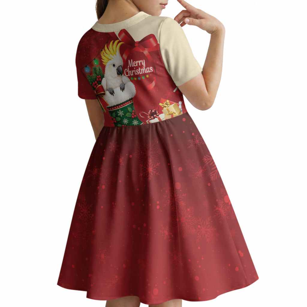 Sulphur-crested Cockatoo Christmas Australia Kid Short Sleeve Dress Aussie Xmas Sock Coquette Bow