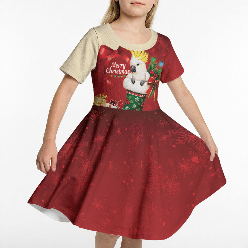 Sulphur-crested Cockatoo Christmas Australia Kid Short Sleeve Dress Aussie Xmas Sock Coquette Bow