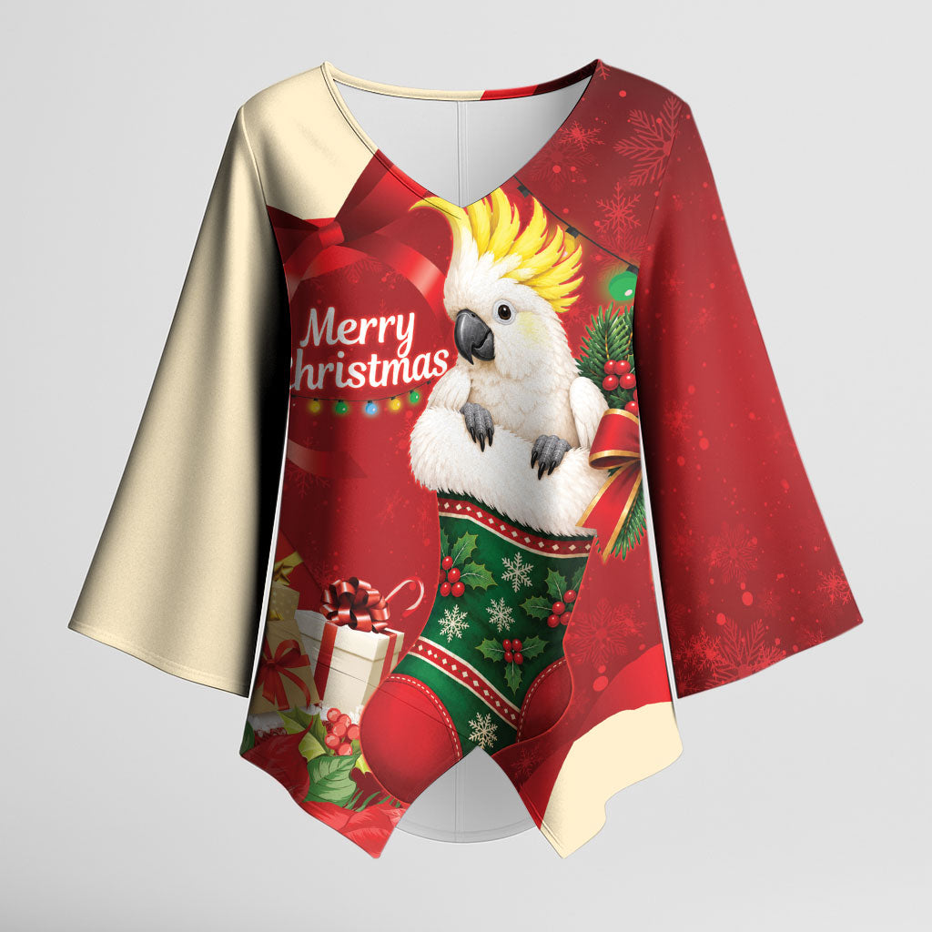 Sulphur-crested Cockatoo Christmas Australia Kimono Sleeve Blouse Aussie Xmas Sock Coquette Bow