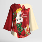 Sulphur-crested Cockatoo Christmas Australia Kimono Sleeve Blouse Aussie Xmas Sock Coquette Bow