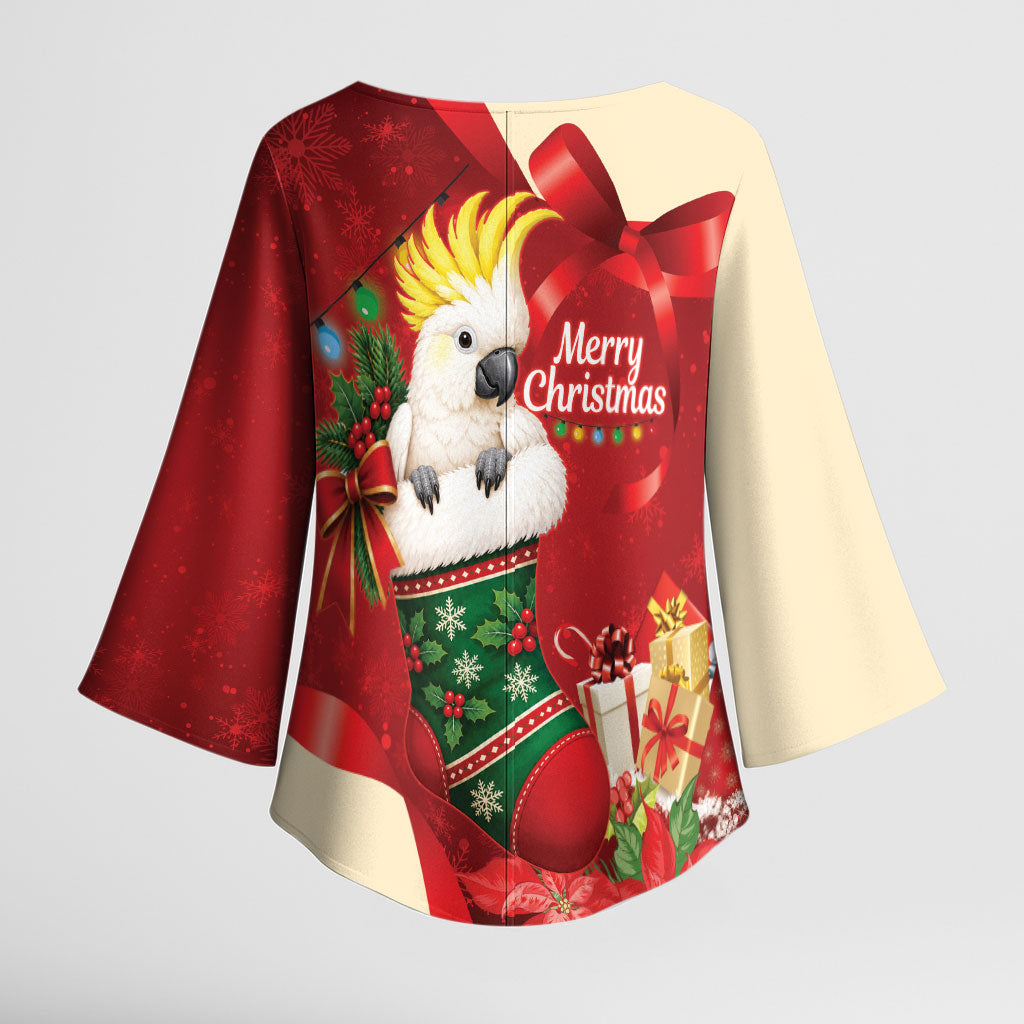 Sulphur-crested Cockatoo Christmas Australia Kimono Sleeve Blouse Aussie Xmas Sock Coquette Bow