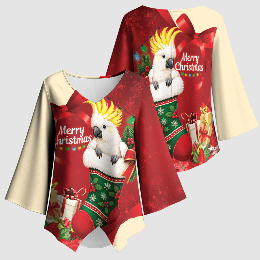 Sulphur-crested Cockatoo Christmas Australia Kimono Sleeve Blouse Aussie Xmas Sock Coquette Bow