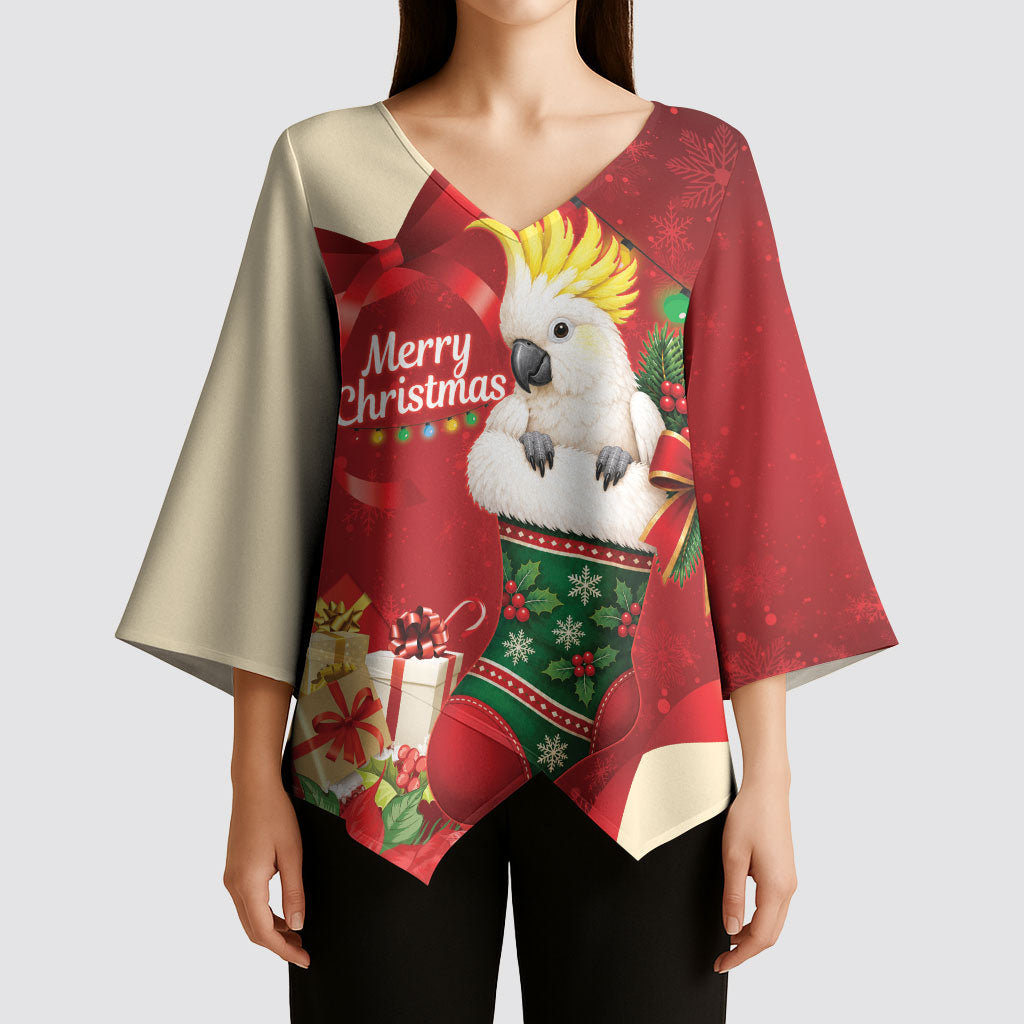Sulphur-crested Cockatoo Christmas Australia Kimono Sleeve Blouse Aussie Xmas Sock Coquette Bow