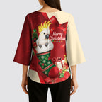 Sulphur-crested Cockatoo Christmas Australia Kimono Sleeve Blouse Aussie Xmas Sock Coquette Bow