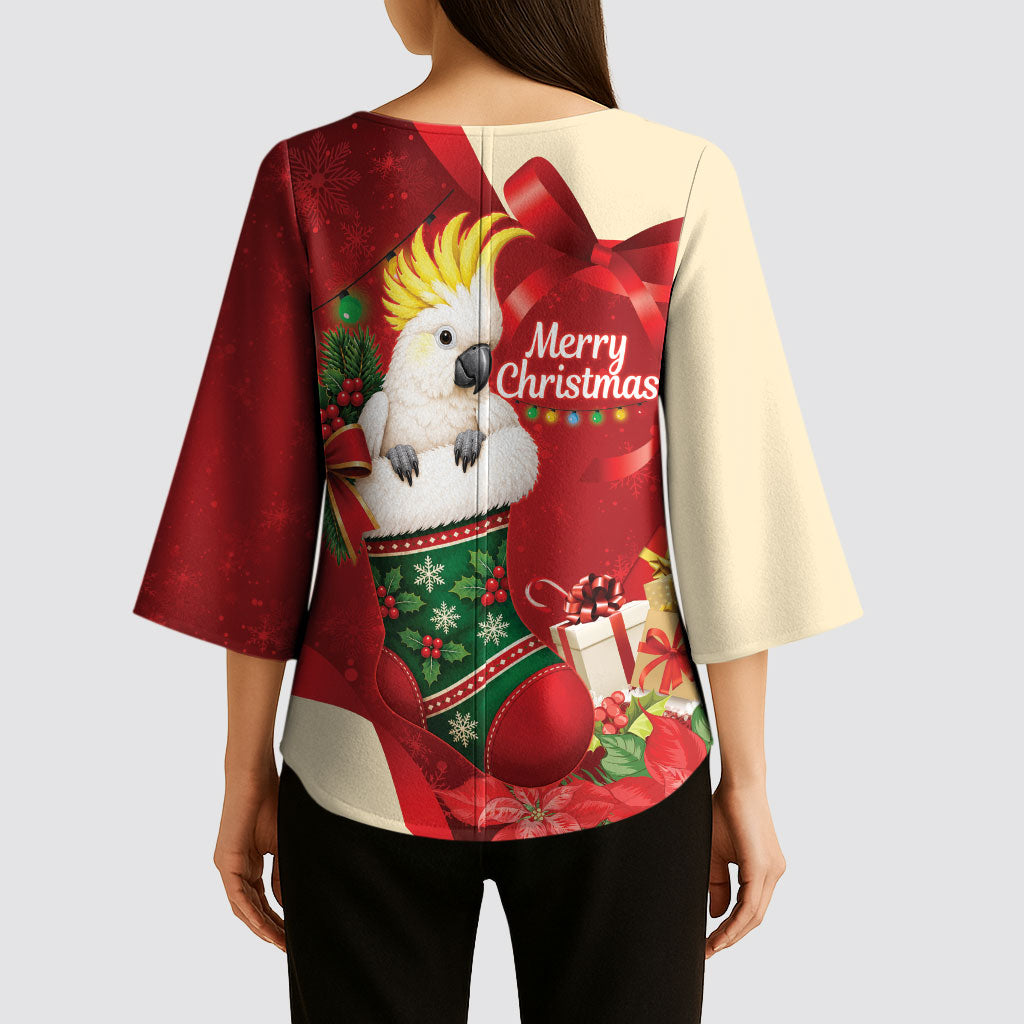 Sulphur-crested Cockatoo Christmas Australia Kimono Sleeve Blouse Aussie Xmas Sock Coquette Bow