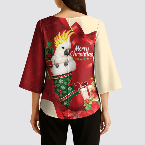 Sulphur-crested Cockatoo Christmas Australia Kimono Sleeve Blouse Aussie Xmas Sock Coquette Bow