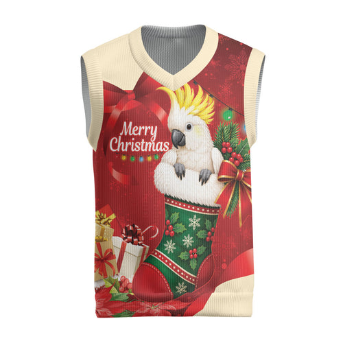 Sulphur-crested Cockatoo Christmas Australia Christmas Knitted V-Neck Vest Aussie Xmas Sock Coquette Bow